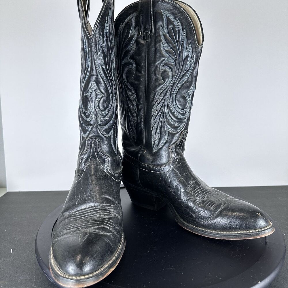 LAREDO BLACK LEATHER WESTERN COWBOY MENS 8.5 EE BOOTS USA MADE